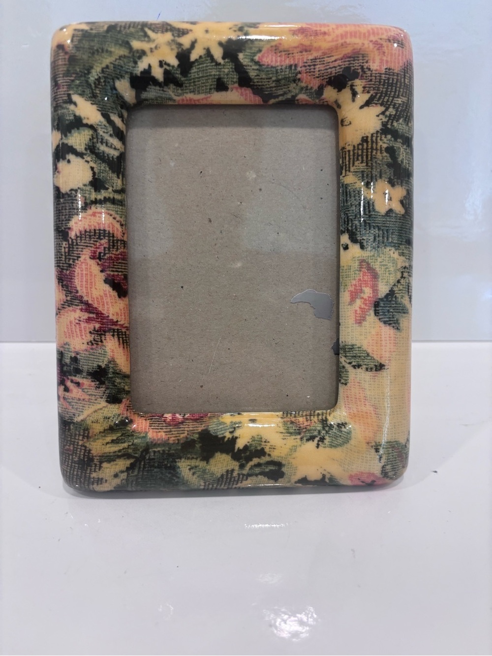 Floral Pattern decopage Photo Frame - Yellow and Green